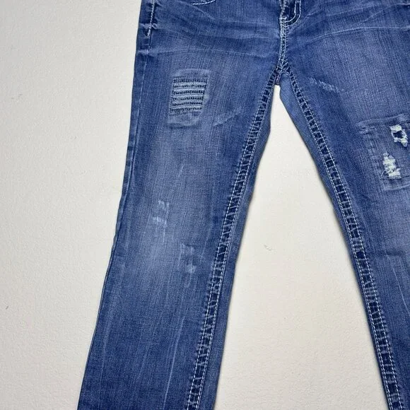 Y2K Amethyst Denim Jean Pant Women 11 Low Rise Slim Straight Fit Punk Distressed - Picture 10 of 15